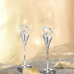 stk Krystal Champagneglas Guld Metal Stand Vinglas Fest, Valentinsdagsgave 200ml