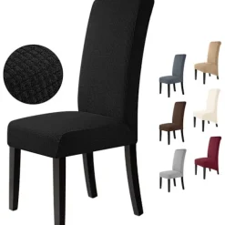 Stolebetræk Sæt med 6 Stretch Stolebetræk Stolebetræk til Spisestole Let at Vedligeholde og Holdbare Jacquard Stolebetræk-FA- Black
