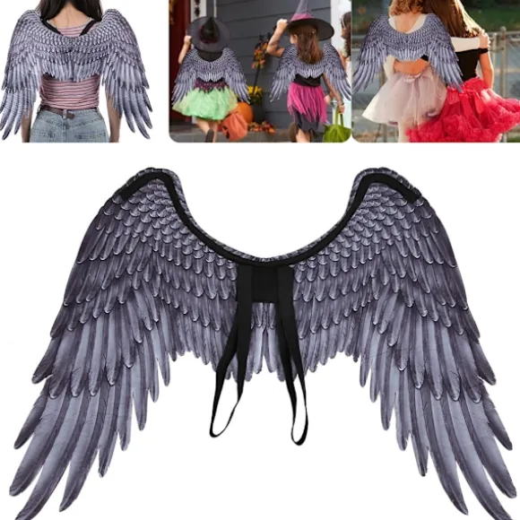 Store Vinge Børn Drenge Pige Halloween Fest Cosplay Kostume Tilbehør Rekvisitter Sort