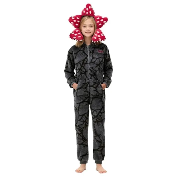 Stranger Things Kødædende Plante Onesie Vinter Par Familie Loungewear Rollespil Sød Flanel Pyjamas sort-FM- sort 150cm 150cm