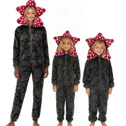 Stranger Things Kødædende Plante Onesie Vinter Par Familie Hyggetøj Rollespil Sød Flanell Pyjamas sort-FM- sort 110cm 110cm