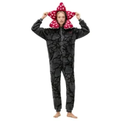 Stranger Things Kødædende Plante Onesie Vinter Par Familie Hyggetøj Rollespil Sød Flanel Pyjamas sort sort sort S-FX- S
