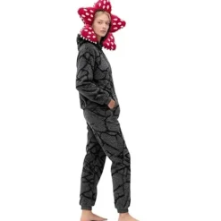 Stranger Things-inspireret Demogorgon Hætteheldragt Pyjamas, Plys Cosplay Jumpsuit Kostume, Blødt Fleece Nattøj S