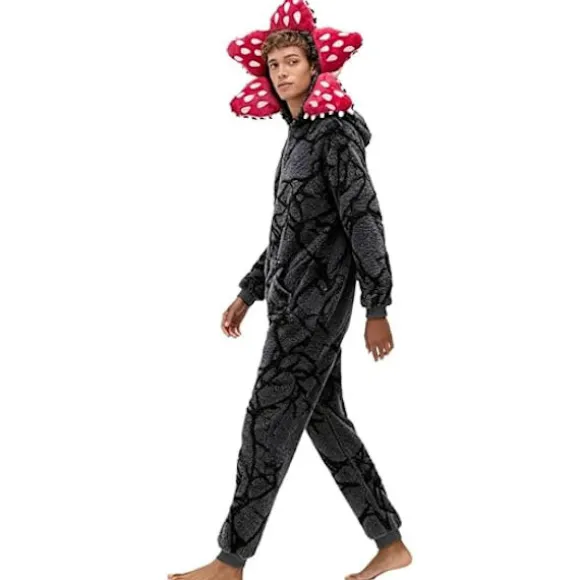 Stranger Things-inspireret Demogorgon Hætteheldragt Pyjamas, Plys Cosplay Jumpsuit Kostume, Blødt Fleece Nattøj S