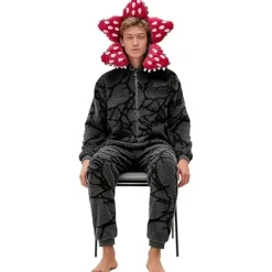 Stranger Things-inspireret Demogorgon Hætteheldragt Pyjamas, Plys Cosplay Jumpsuit Kostume, Blødt Fleece Nattøj S