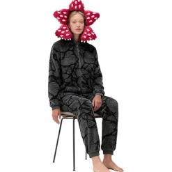 Stranger Things-inspireret Demogorgon Hætteheldragt Pyjamas, Plys Cosplay Jumpsuit Kostume, Blødt Fleece Nattøj S
