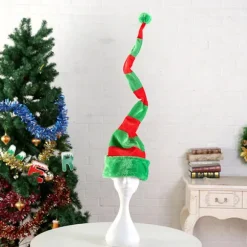 Stribet julemandshue (grøn/rød), rød og hvid, med wire