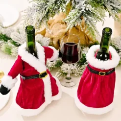 Strikkede Vinflaske Sweaters, Festlige Bordpynt, Velegnet til Jul, Halloween, Fødselsdagsfester, Familiesammenkomster, Lavet med Glat og