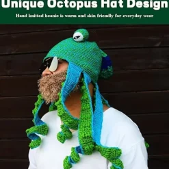 Strikkede vinterhatte, Pot Belly Octopus Squid hatte, hatte - Nyhedshatte, Octopus hovedhatte, dyrehatte - Octopus kostumehatte