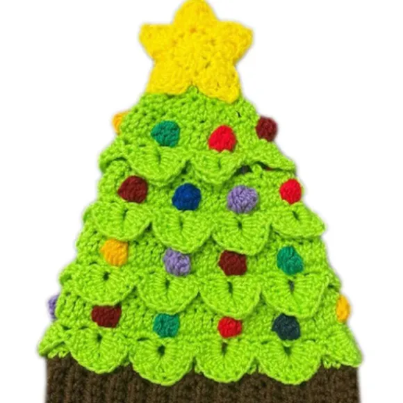 Strikket juletræshat, varm hovedbeklædning, dekorationer til ferie, fødselsdag, nytårsfestdekorationer, rosenrød CJY Avocado Green Colore child