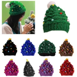 Strikket juletræshat, varm hovedbeklædning, dekorationer til ferie, fødselsdag, nytårsfestdekorationer, rosenrød CJY Avocado Green Colore child