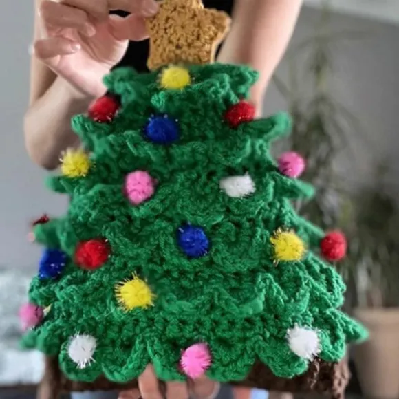 Strikket juletræshat, varm hovedbeklædning, dekorationer til ferie, fødselsdag, nytårsfestdekorationer, rosenrød CJY Avocado Green Colore child