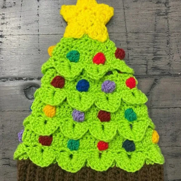 Strikket juletræshat, varm hovedbeklædning, dekorationer til ferie, fødselsdag, nytårsfestdekorationer, rosenrød CJY Avocado Green Colore child