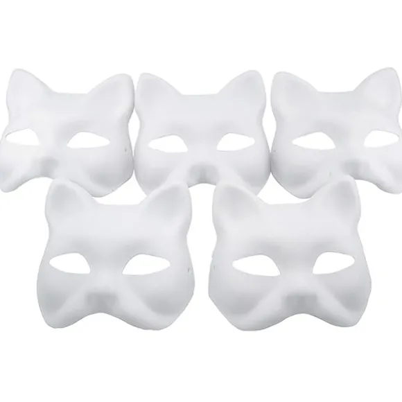 Størrelse 5 Kattemaske til maling, Dyrekostumemaske DIY hvid maske Halv Velegnet til maskerade Halloween Cosplay Maske Kostume Festartikler 5pcs