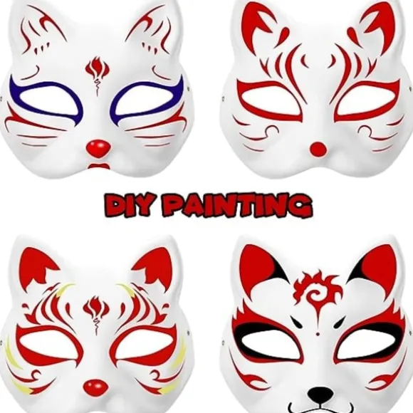 Størrelse 5 Kattemaske til maling, Dyrekostumemaske DIY hvid maske Halv Velegnet til maskerade Halloween Cosplay Maske Kostume Festartikler 5pcs