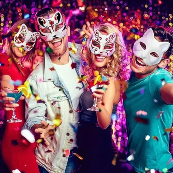 Størrelse 5 Kattemaske til maling, Dyrekostumemaske DIY hvid maske Halv Velegnet til maskerade Halloween Cosplay Maske Kostume Festartikler 5pcs