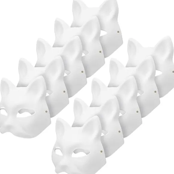 Størrelse 10 Kattemaske til maling, Dyrekostumemaske DIY hvid maske Halv Velegnet til maskerade Halloween Cosplay Maske Kostume Festartikler 10pcs