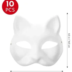 Størrelse 10 Kattemaske til maling, Dyrekostumemaske DIY hvid maske Halv Velegnet til maskerade Halloween Cosplay Maske Kostume Festartikler 10pcs