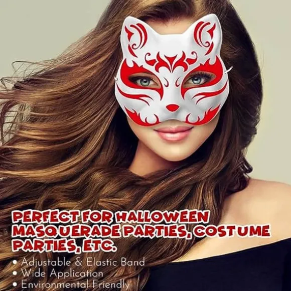 Størrelse 10 Kattemaske til maling, Dyrekostumemaske DIY hvid maske Halv Velegnet til maskerade Halloween Cosplay Maske Kostume Festartikler 10pcs