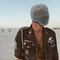 Studded Spikes Full Face Jewel Margiela Ansigtsmaske Til Halloween Cosplay Sjov Silver