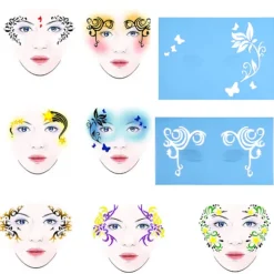 7styles/sæt Genanvendelig Ansigtsmaling Stencil Kropsmaleri Skabelon Blomst Sommerfugl Ansigtsdesign