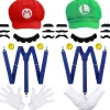 Super Mario Bros Mario og Luigi Hatte Keps Caps Mustascher Handsker Knapper Cosplay Kostume