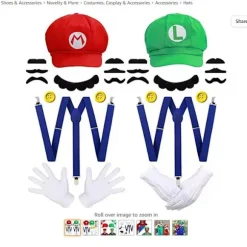 Super Mario Bros., Mario og Luigi, Hat, Hue, Overskæg, Handsker, Knapper, Seler - Cosplay-kostume[GPA]