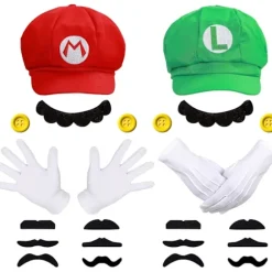 Super Mario Bros Mario og Luigi Hatte Kasketter Overskæg Handsker Knapper Cosplay Kostume