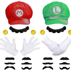 Super Mario Bros Mario Og Luigi Hatte Kasketter Overskæg Handsker Knapper Cosplay Kostume