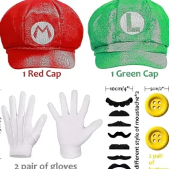 Super Mario Bros Mario Og Luigi Hatte Kasketter Overskæg Handsker Knapper Cosplay Kostume