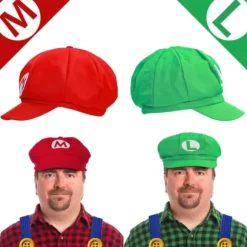 Super Mario Bros Mario og Luigi Hatte Kepsar Overskæg Handsker Knapper Cosplay Kostume