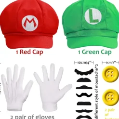 Super Mario Bros Mario og Luigi Hatte Kasketter Overskæg Handsker Knapper Cosplay Kostume[GPA]