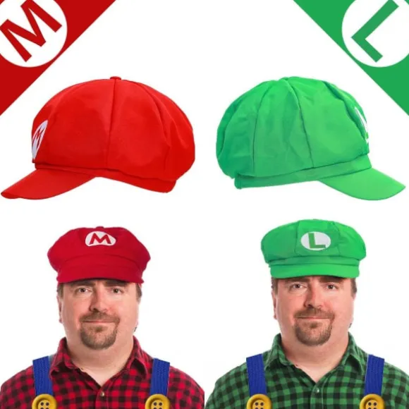 Super Mario Bros Mario og Luigi Hatte Kasketter Overskæg Handsker Knapper Cosplay Kostume