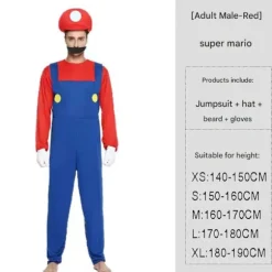 Super Mario Bros Rødt Cosplay Kostume til Mænd - Størrelse M[JUN] Red M
