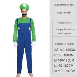 Super Mario Bros Voksen Cosplay Kostume til Mænd - Grøn Størrelse XL[ZHE] Green XL