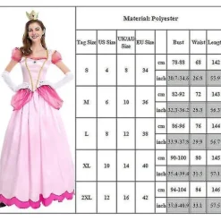 Super Mario Peach Cosplay Dameklæder Cosplay Kostume Rosa Prinsessekjole + Handsker + Hovedbeklædning Kostume S