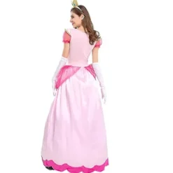 Super Mario Peach Cosplay Kostume Pink Prinsesse Kjole + Handsker + Hovedbeklædning Sæt Karneval Party[qb] M