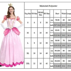 Super Mario Peach Cosplay Kostume Pink Prinsesse Kjole + Handsker + Hovedbeklædning Sæt Karneval Party[qb] M