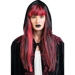 Svart Röd Lång Peruk Vampyria Maskerad Black one size