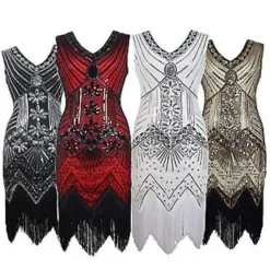 s-2xl Dame Fancy Kjole Retro 1920'er Stil Flapper Kjole Paillet, Rund Hals, Cocktail Party Kjoler (XL Sort-Grøn)