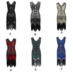 s-2xl Dame Fancy Kjole Retro 1920'er Stil Flapper Kjole Paillet, Rund Hals, Cocktail Party Kjoler (XL Sort-Grøn)