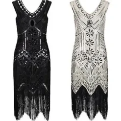 s-2xl Dame Fancy Kjole Retro 1920'er Stil Flapper Kjole Paillet, Rund Hals, Cocktail Party Kjoler (XL Sort-Grøn)