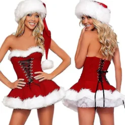 S-2xl højkvalitets damejulekostumer jakkesæt julefest Sexet rød fløjlskjole Cosplay julemandskostume outfit plus størrelse M