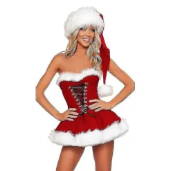 S-2xl højkvalitets damejulekostumer jakkesæt julefest Sexet rød fløjlskjole Cosplay julemandskostume outfit plus størrelse M