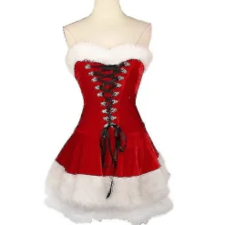 S-2xl højkvalitets damejulekostumer jakkesæt julefest Sexet rød fløjlskjole Cosplay julemandskostume outfit plus størrelse M