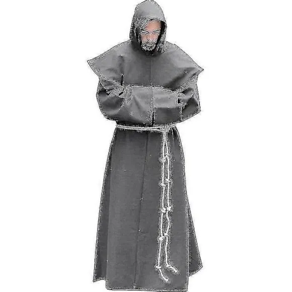 S-5xl Renæssance Munk Præst Habit Skapular Broder Kostume Religiøs Helgen Kjole Kåbe Mænd Præst Hætte Kappe Halloween Outfit TA Black M