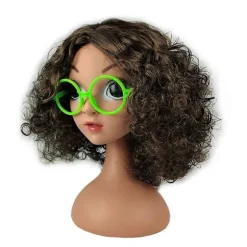 Tegneserie cosplay kostume pige paryk tilbehør rekvisitter hår med briller eller hovedbeklædning (Brun)