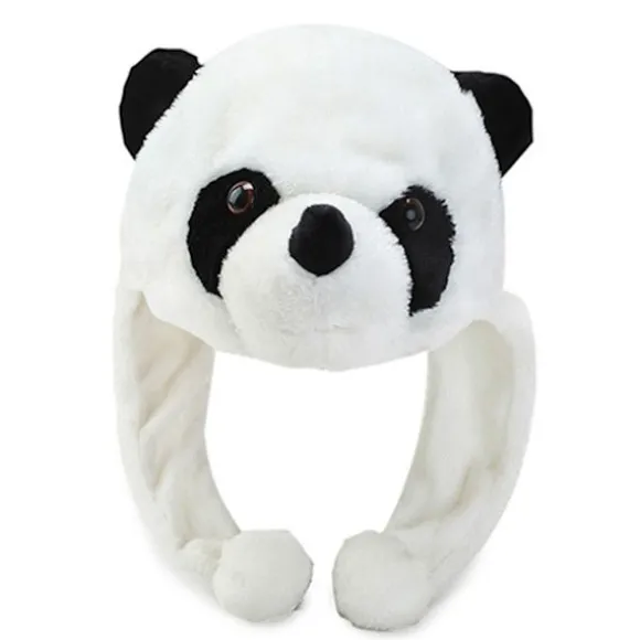 Tegneserie Plys Panda Dyr Hue med Pom Pom Lange Stropper Termisk Varm Sjovt Udstoppede Legetøj Øreklap Hue Festrekvisitter