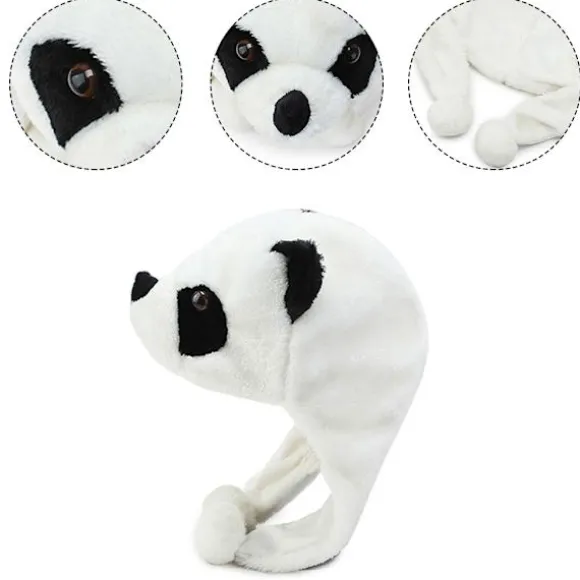 Tegneserie Plys Panda Dyr Hue med Pom Pom Lange Stropper Termisk Varm Sjovt Udstoppede Legetøj Øreklap Hue Festrekvisitter