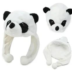 Tegneserie Plys Panda Dyr Hue med Pom Pom Lange Stropper Termisk Varm Sjovt Udstoppede Legetøj Øreklap Hue Festrekvisitter
